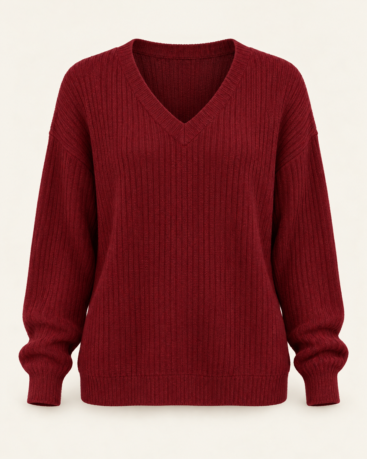 Ambleside V-Neck Rib Jumper in Burgundy, front