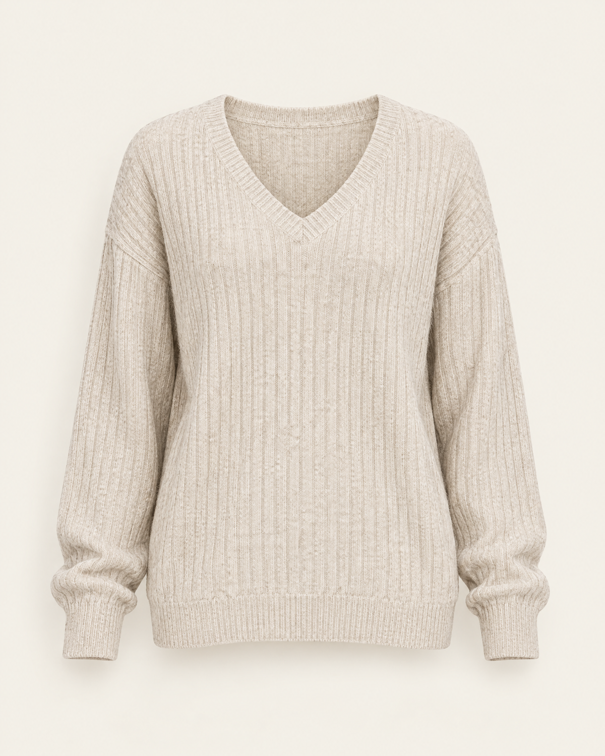 Ambleside V-Neck Rib Jumper in Cream, front