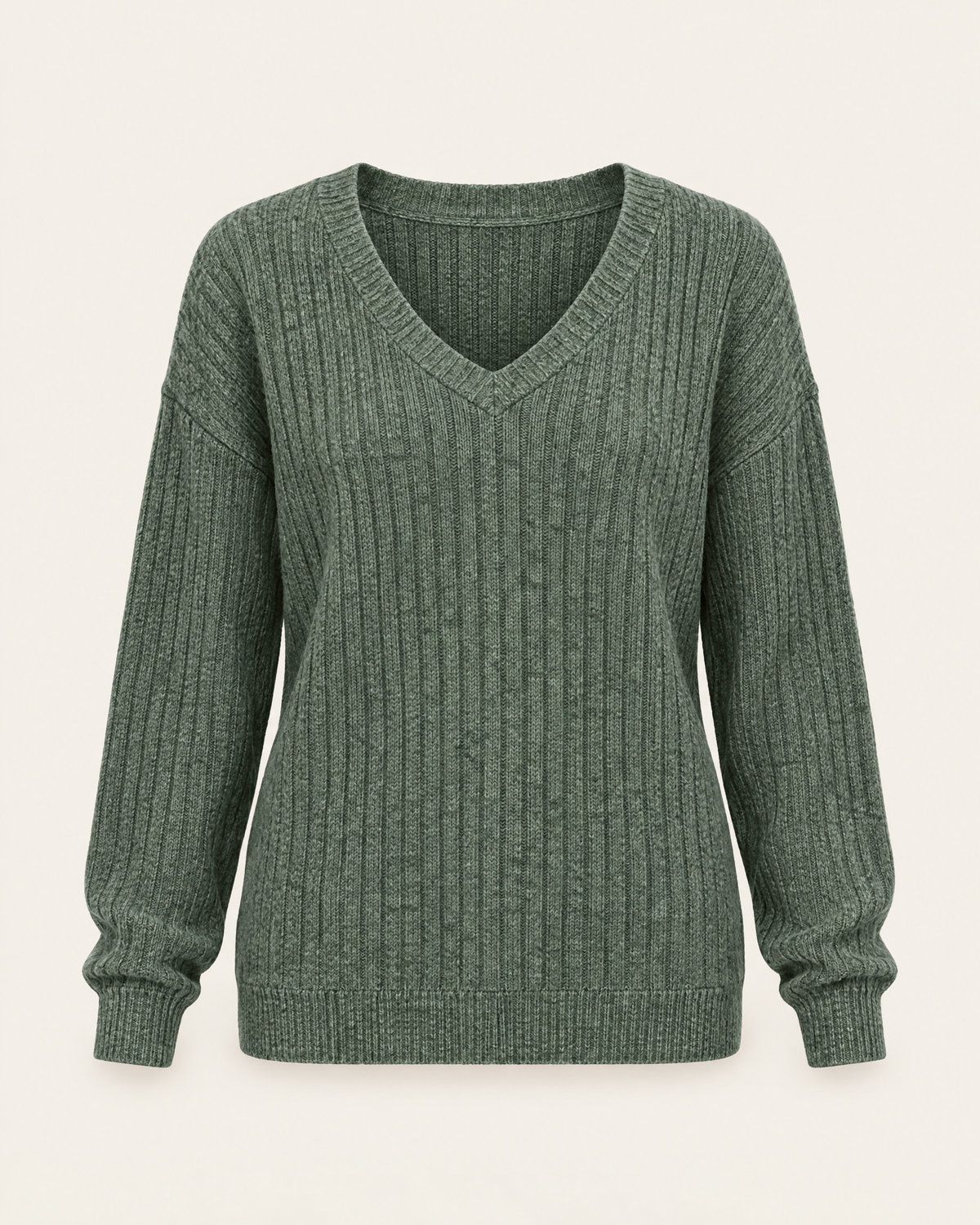 Ambleside V-Neck Rib Jumper in Sage Green, front