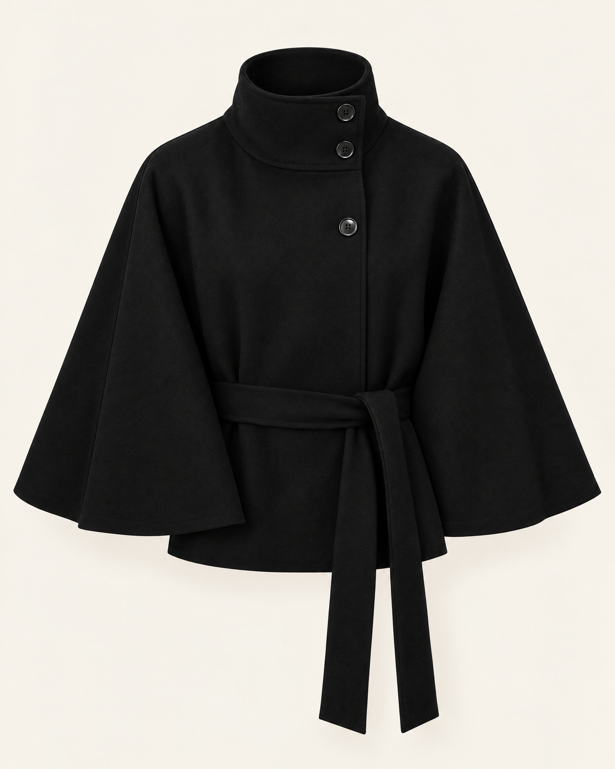 Belgravia Belted Cape Coat in Black, front