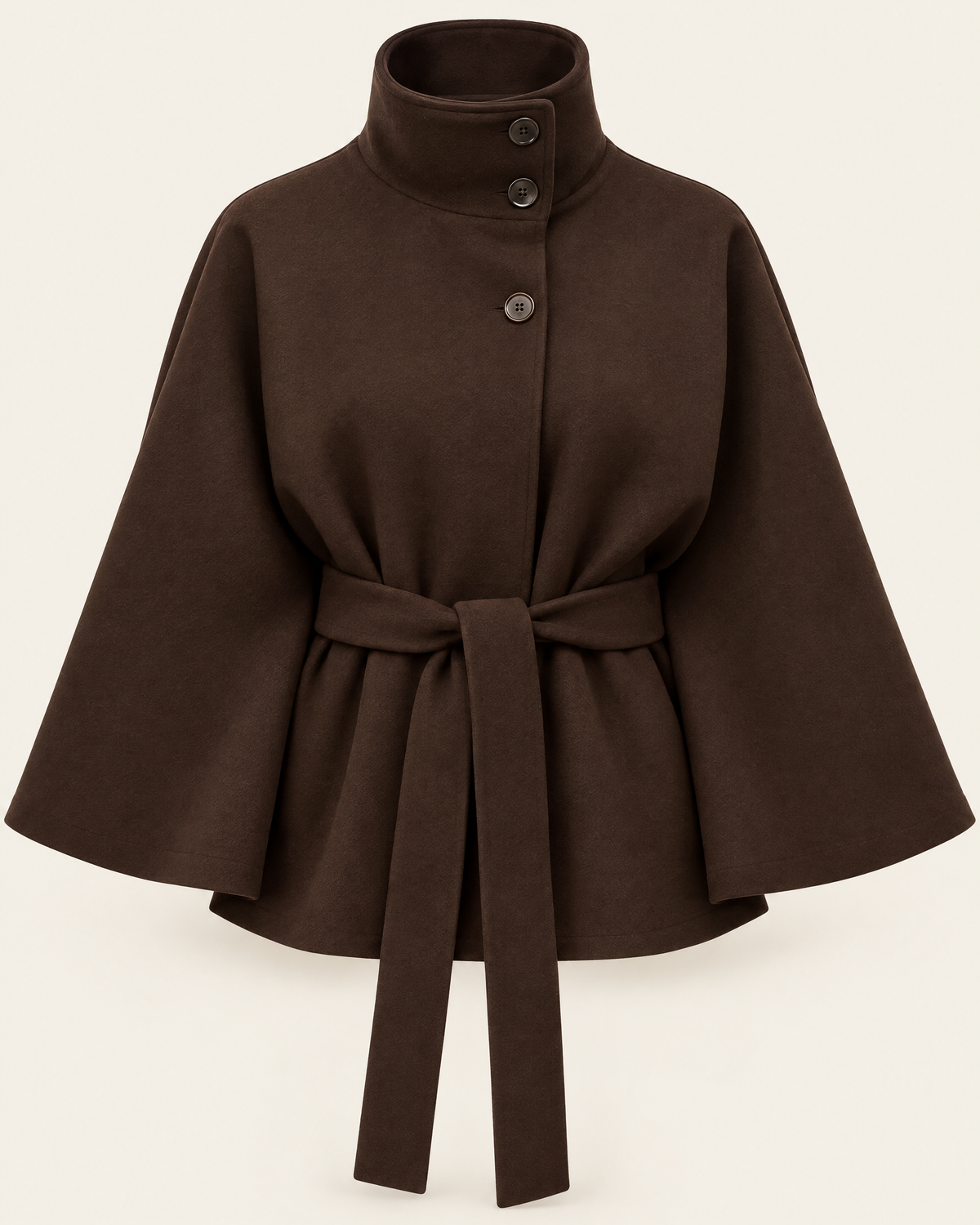 Belgravia Belted Cape Coat in Chocolate, front