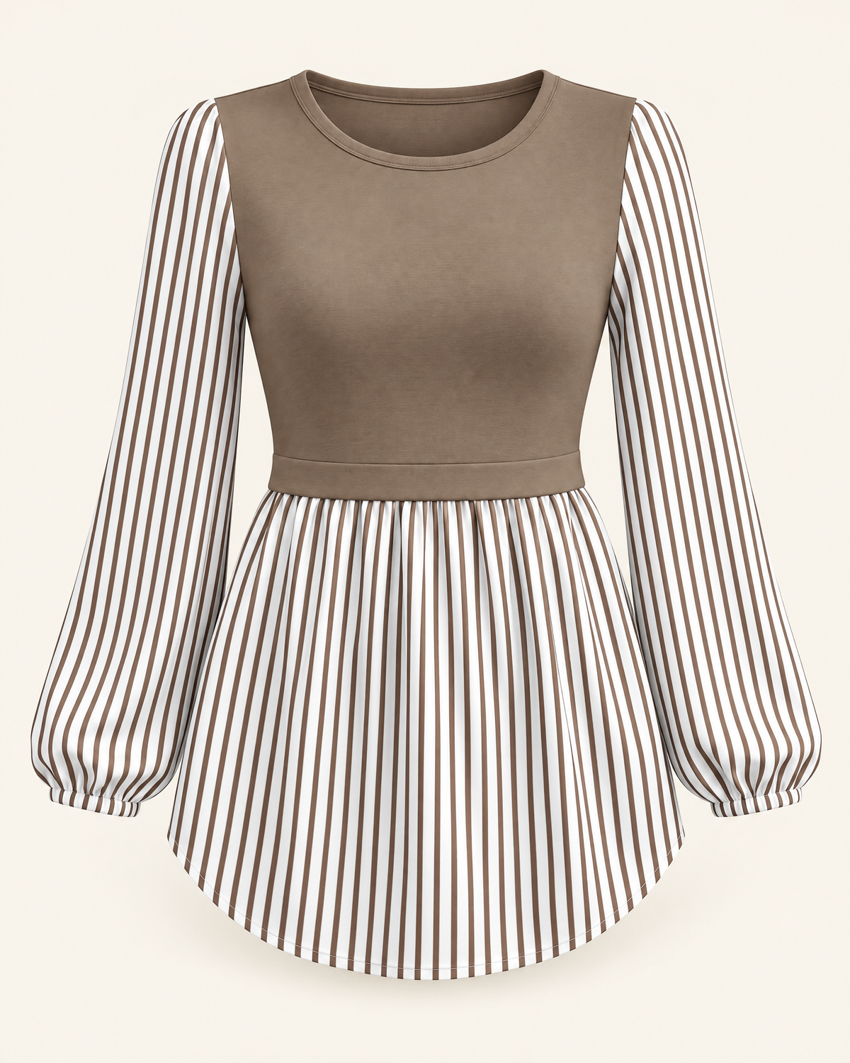 Chelsea Peplum Top in Coffee Stripe, front