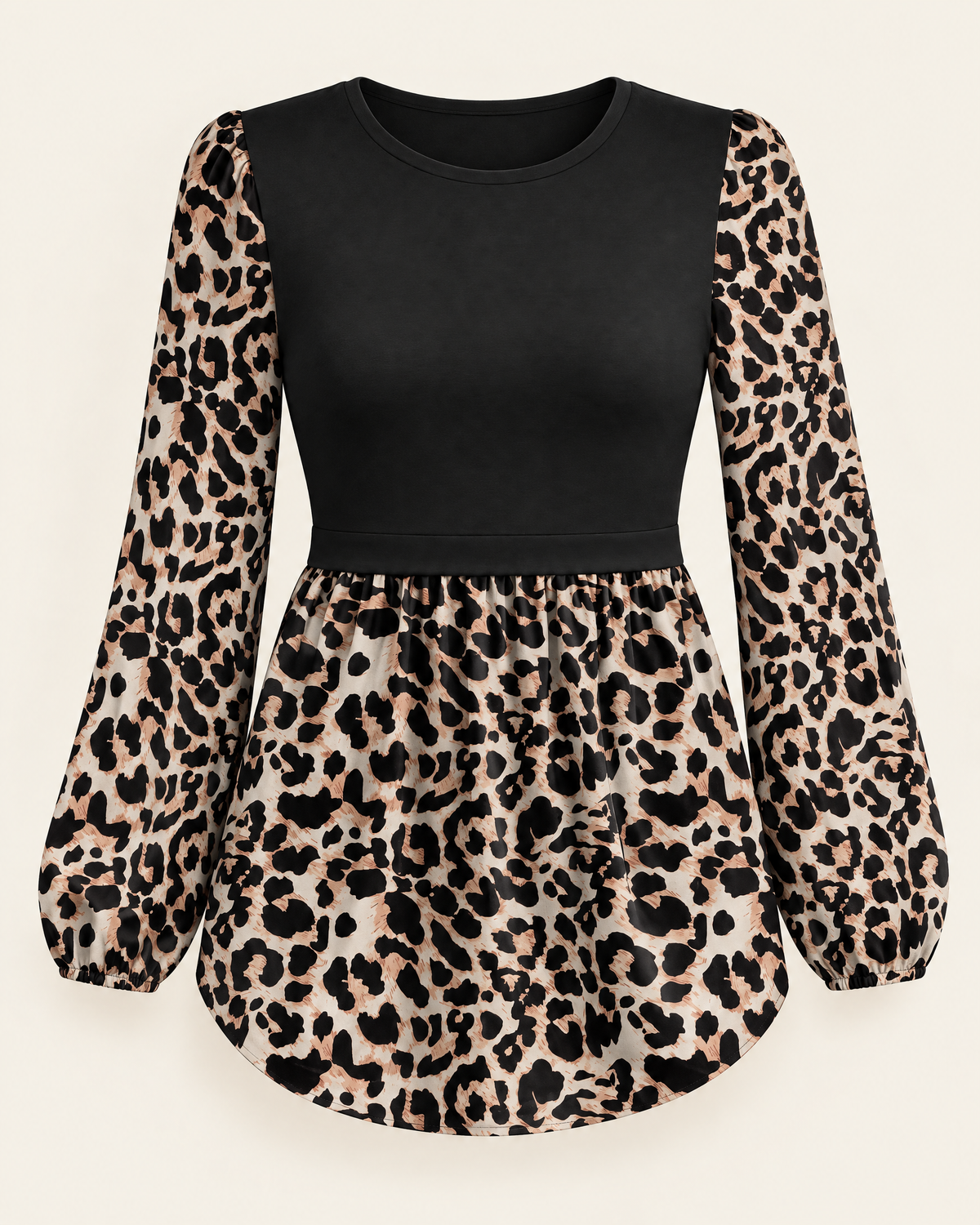 Chelsea Peplum Top in Black Leopard, front