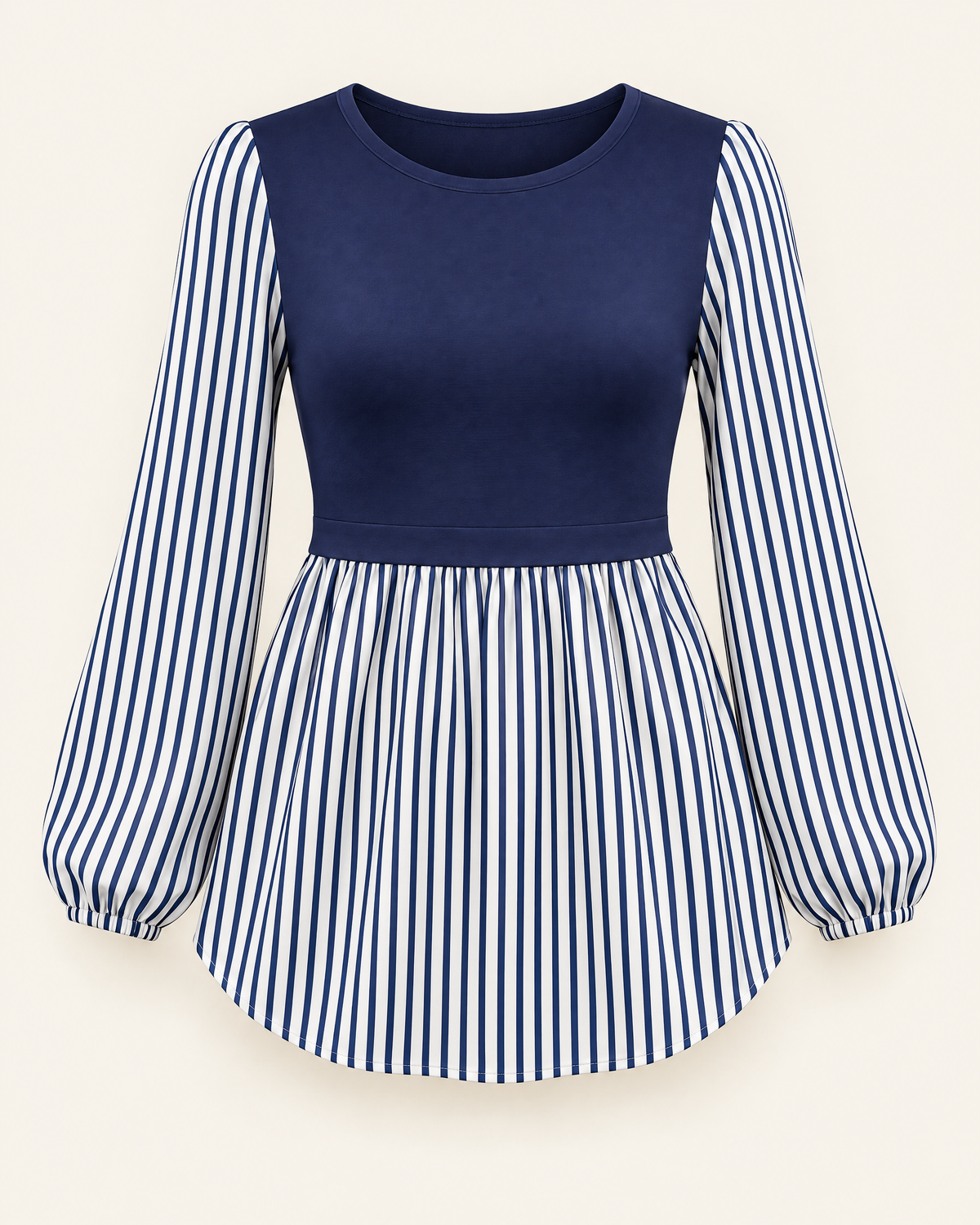 Chelsea Peplum Top in Navy Stripe, front
