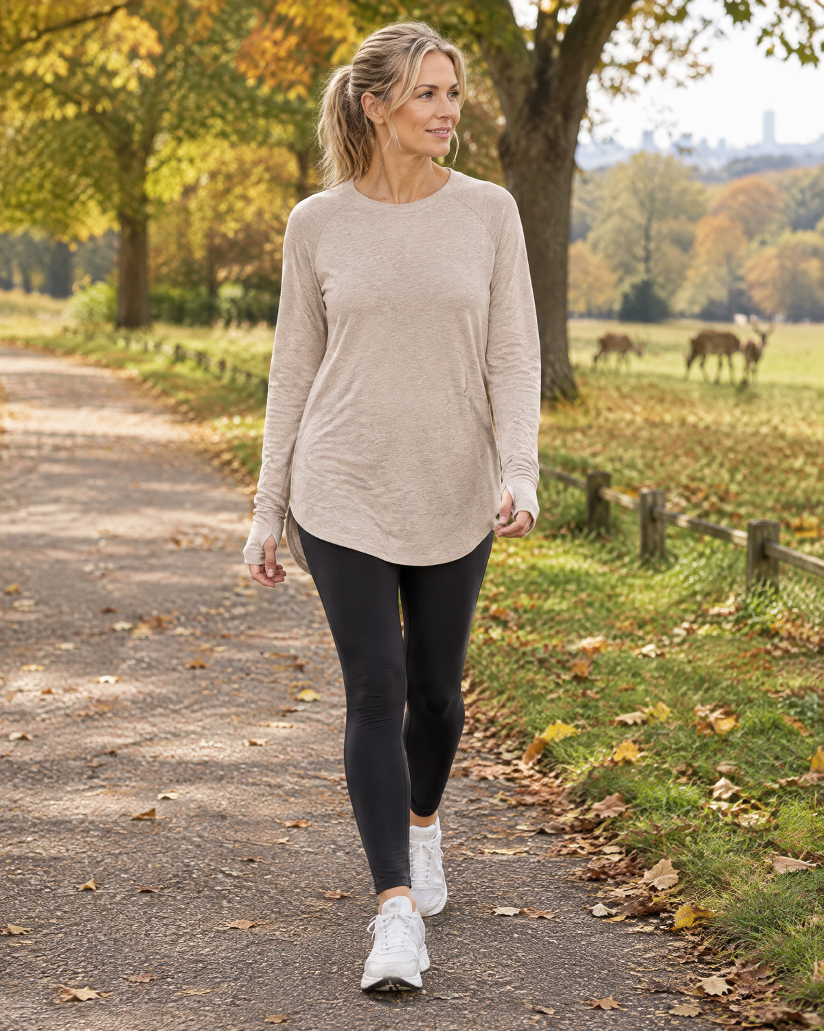 Richmond tunic in oatmeal, worn on a walk in Richmond Park